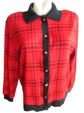 1990's Vintage Women's Medium Cardigan Jacket E.B. Petite Red & Black Plaid